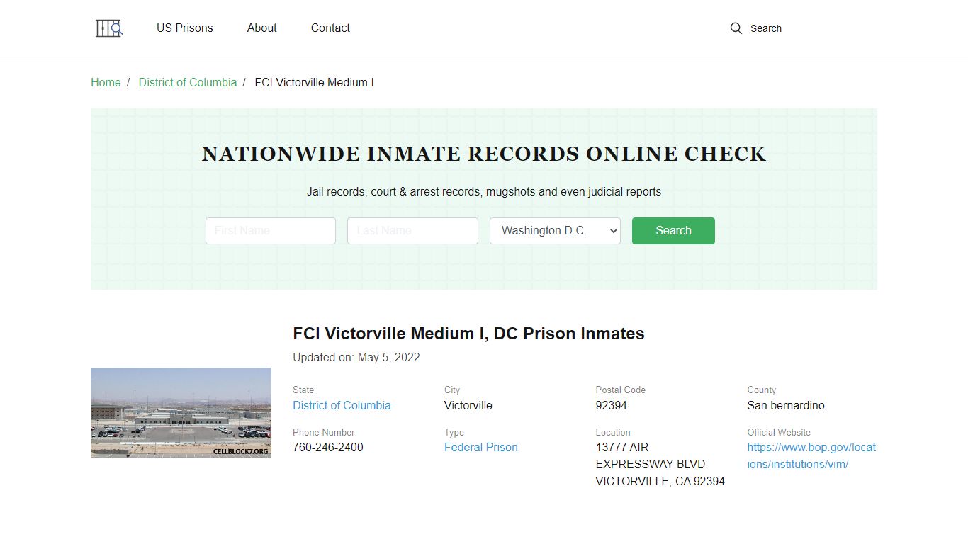 FCI Victorville Medium I, DC Prison Information