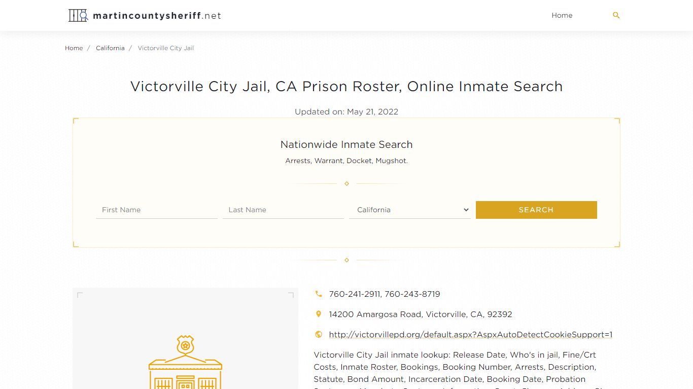 Victorville City Jail, CA Prison Roster, Online Inmate Search